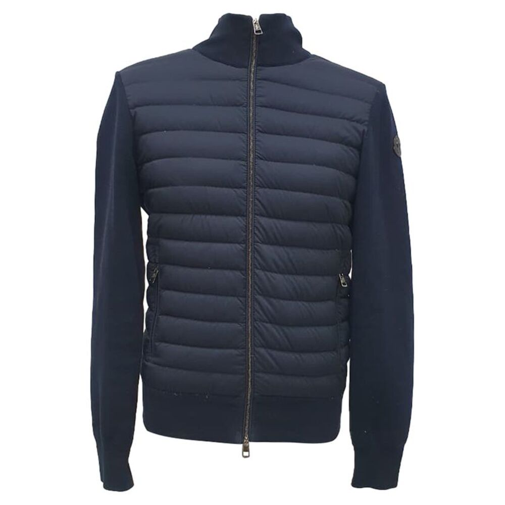 Moncler Padded Zip-Up Cardigan in Navy Blue Polyamide